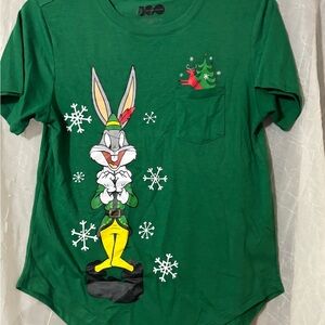 Green Bugs Bunny juniors T-Shirt Christmas